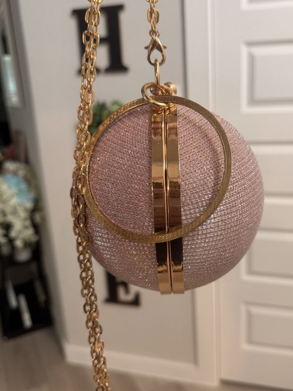 Rose Gold Luxury Ball-Shaped Rhinestone Clutch Handbag